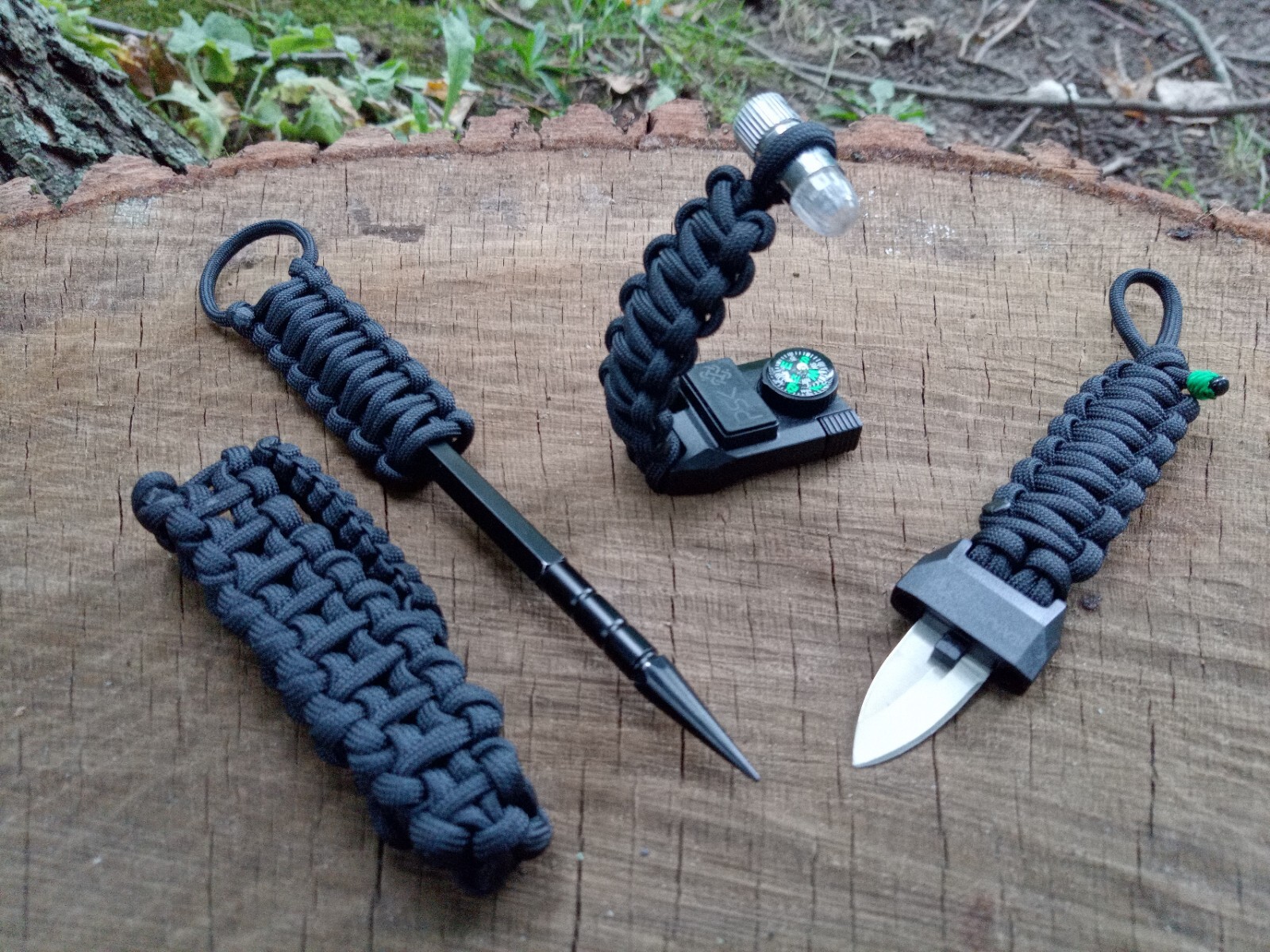 Paracord survival set belt wallet bracelet Spike tool knife neck pouch fob