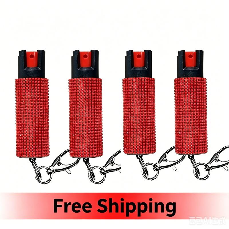 4 Pack Red Rhinestones WOMEN Defense OC 18% Pepper Spray 1/2 oz Jeweled Bling