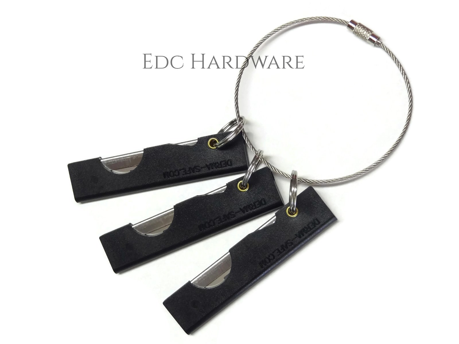 Derma-Safe 3 Pack Razor Knife with Cable Ring EDC IFAK SERE Survival HR207 Black