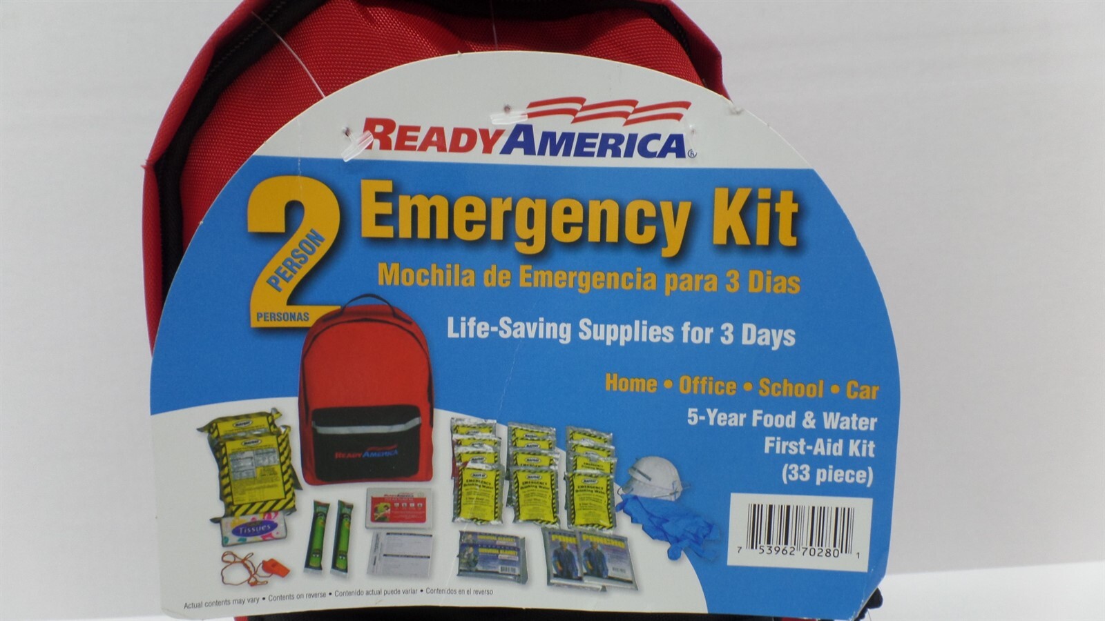 READY AMERICA 70280 2-PERSON 3-DAY EMERGENCY KIT & BACKPACK (EXP. 6/2029) SEALED