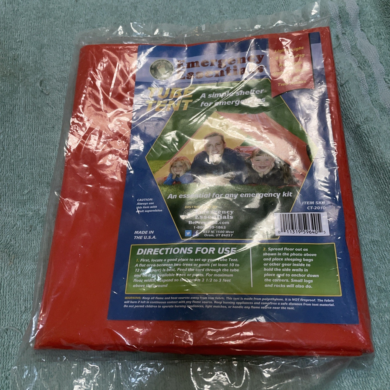 Emergency Essentials Survival Camping Shelter Tube Orange Tent New Sealed