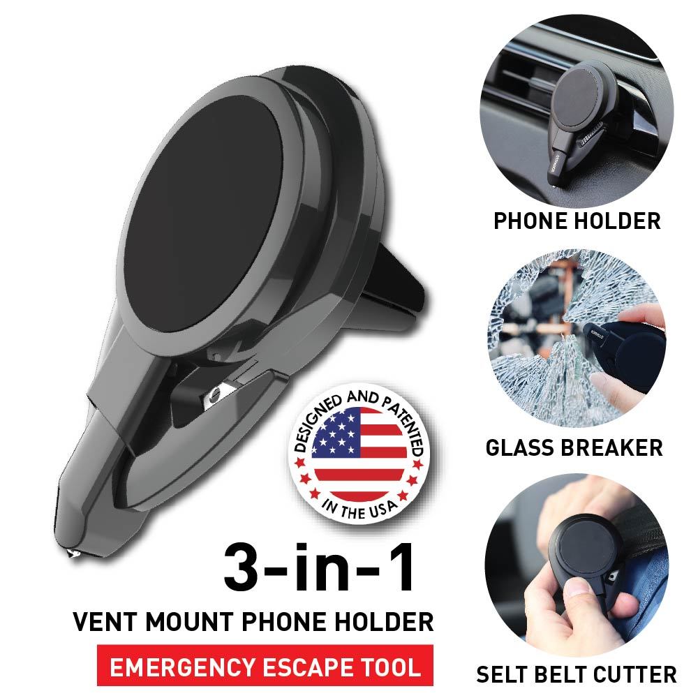 Life-Saving Rescue Car Escape Tool: Vent Mount Smartphone Holder, Window Breaker