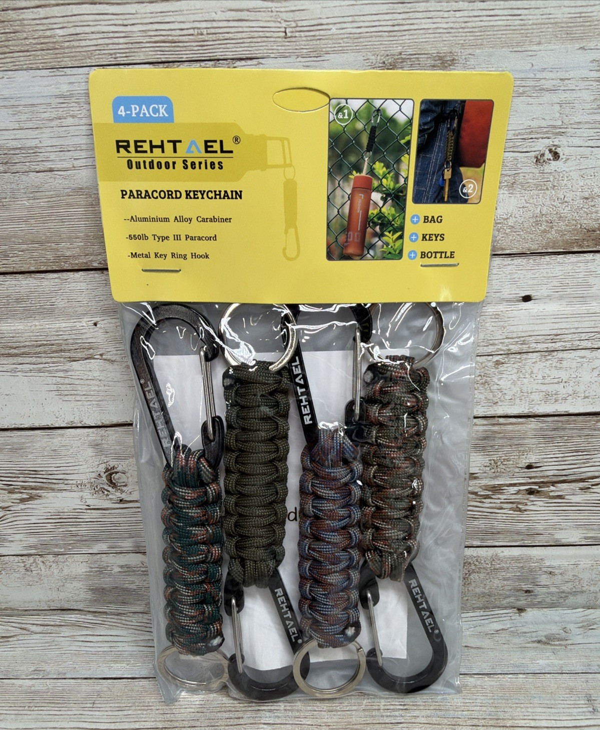 REHTAEL Keychain Paracord Carabiner Military Braided Heavy Duty Green Camo Pack