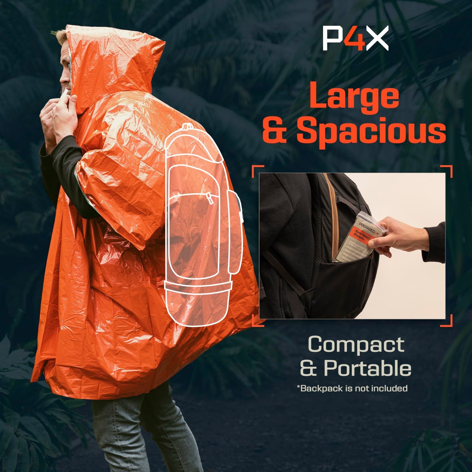 Emergency Mylar Poncho with Hood – Lightweight, Compact Survival Rain Gear for H