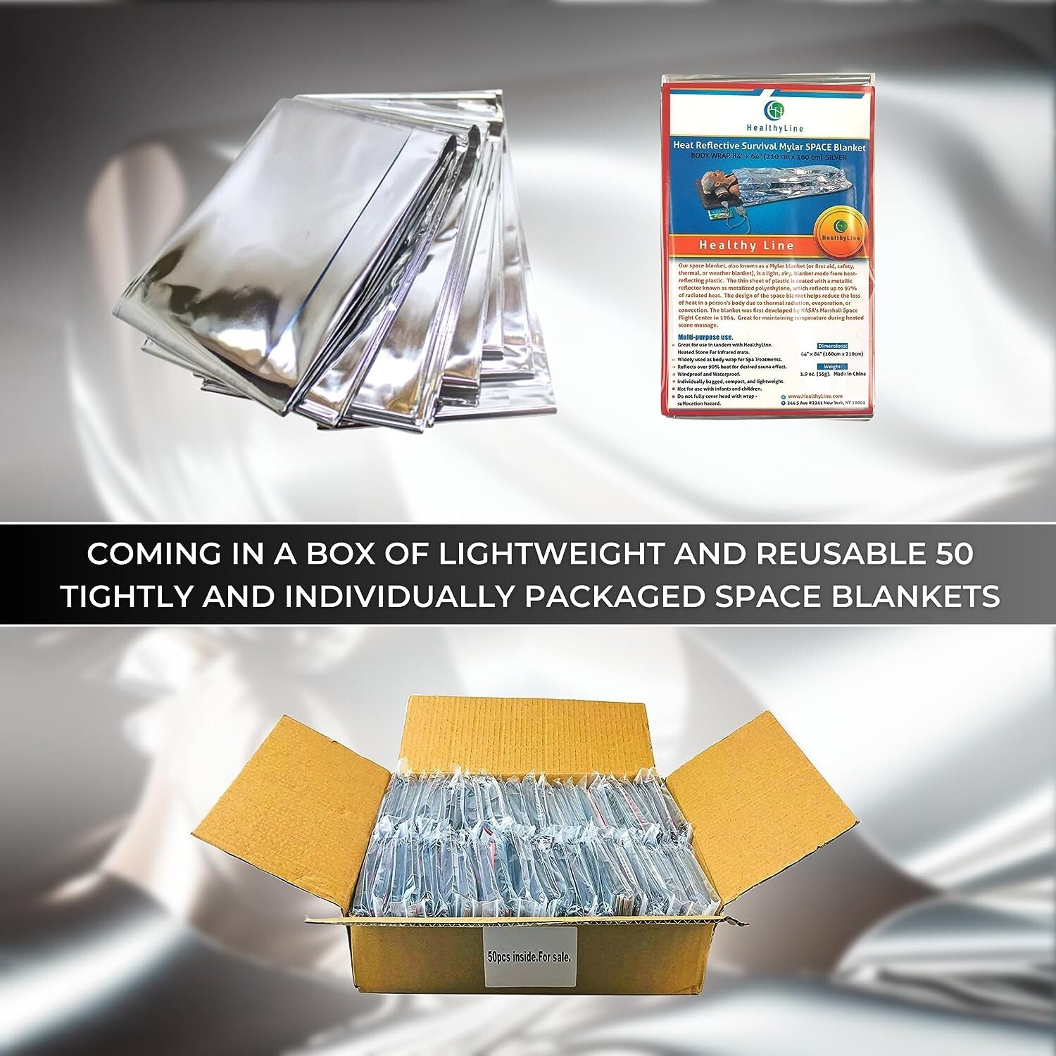 HealthyLine Thermal Foil Sauna Space Blanket (Pack of 50 pcs) Detox Weight Loss