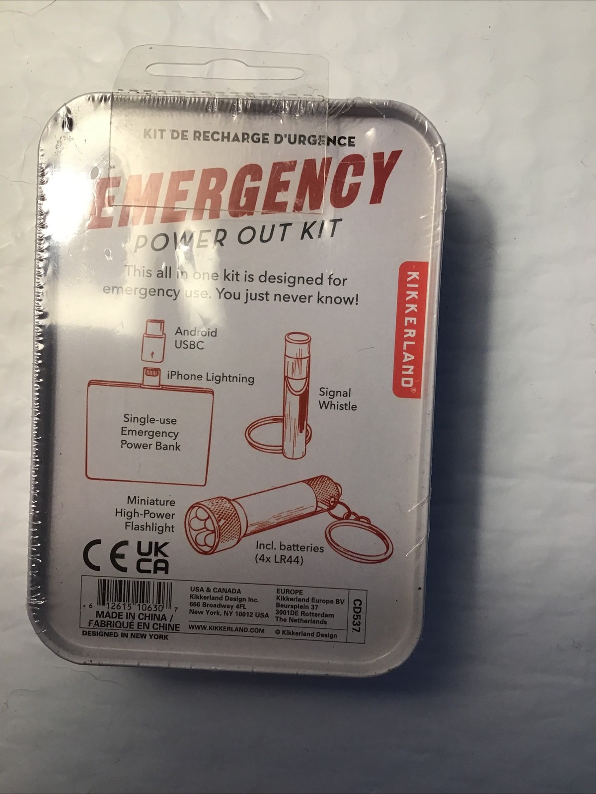 Kikkerland Emergency Power Out Kit – 3 Piece Set in Metal Tin New