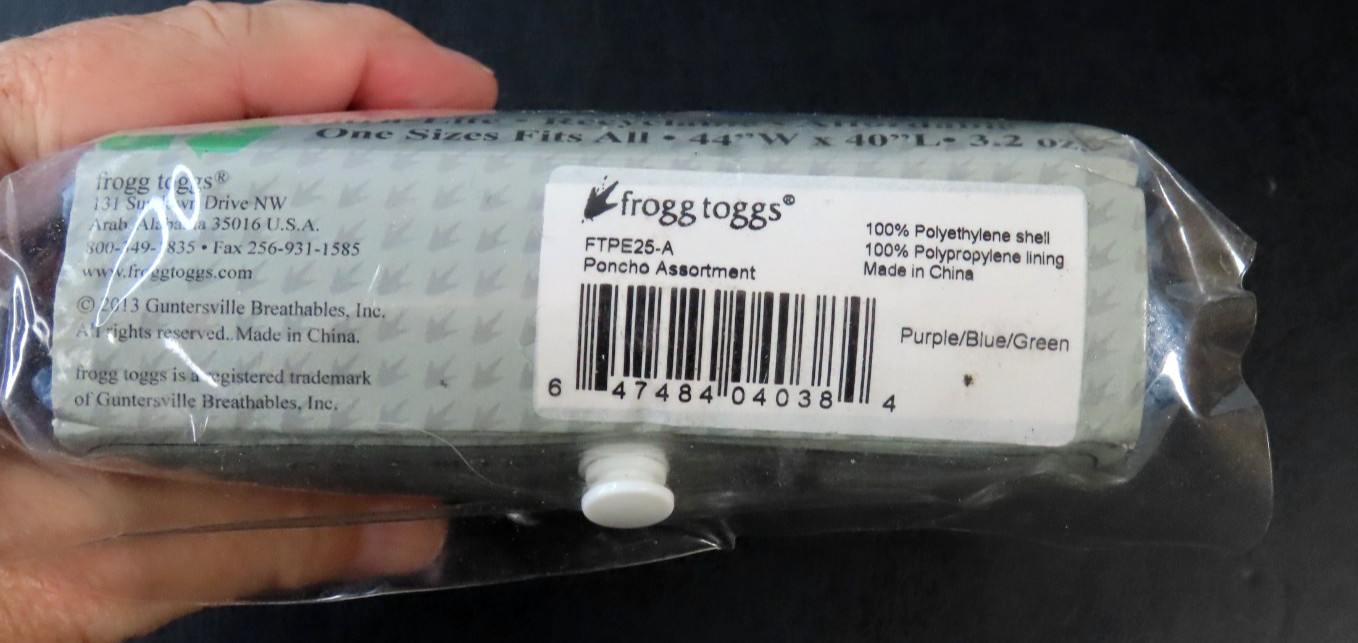 Frogg Toggs Adult Emergency Poncho Ultra Lite “One Size Fits All” 44″W x 40″L