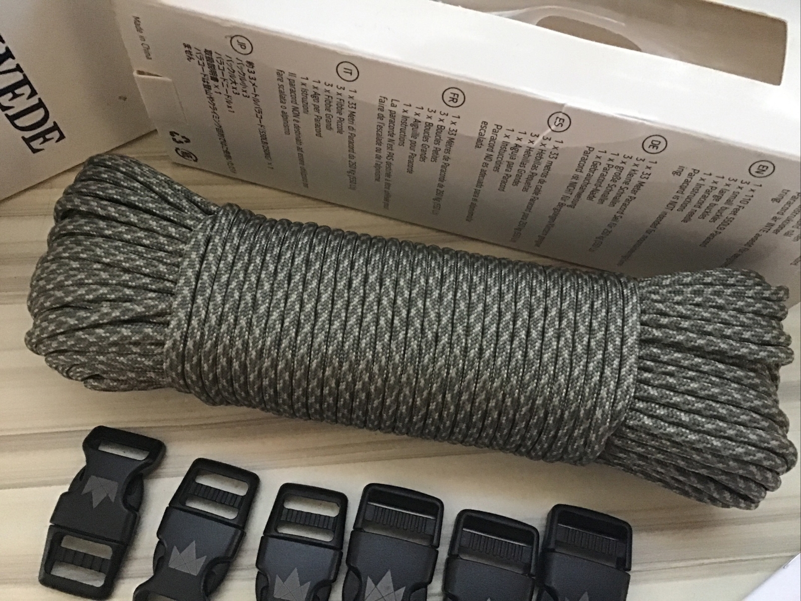 Tactical Paracord Hank 110′ Cord with Buckles- Camo Green – Set of 3