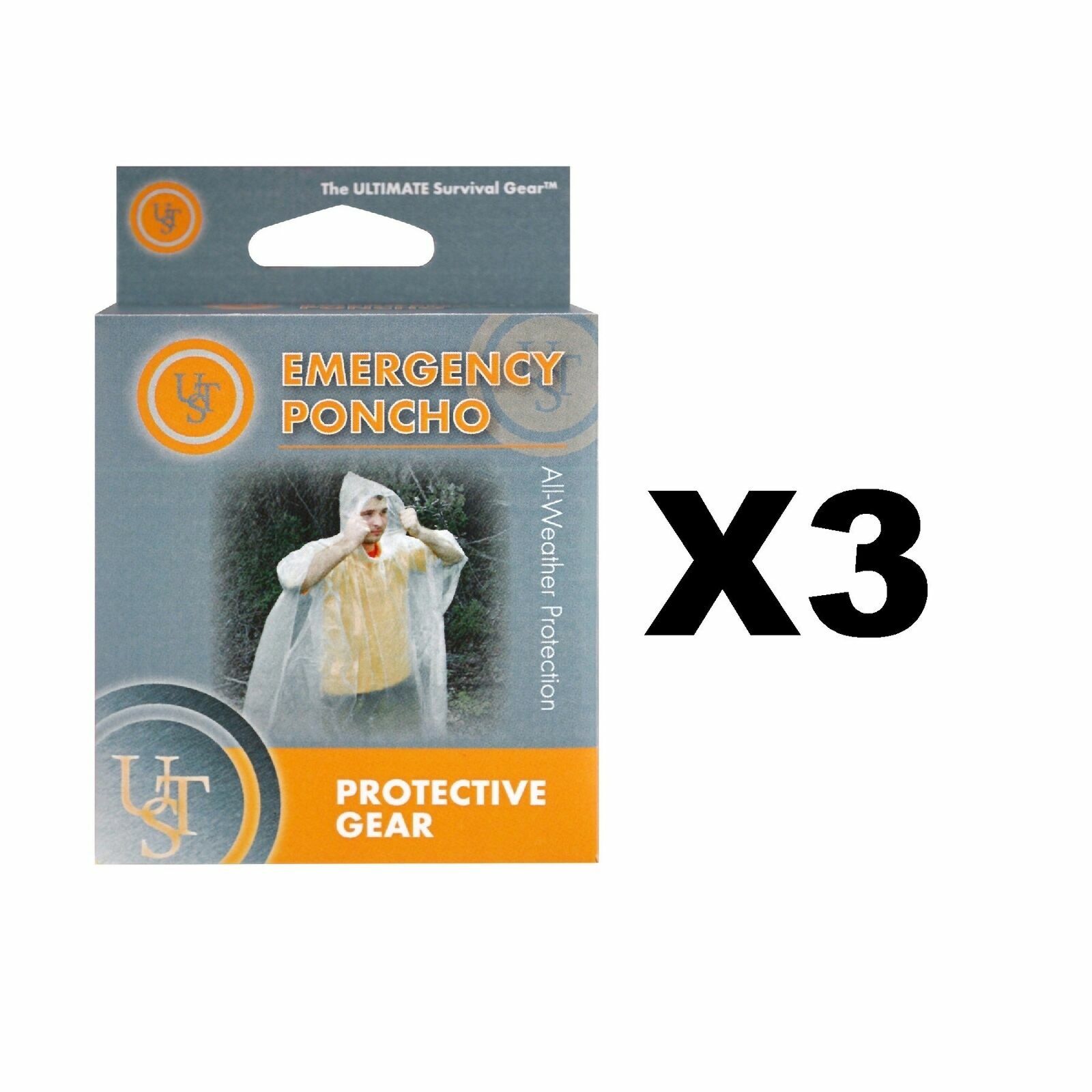 UST Emergency Poncho Clear Ultralight Rain Jacket Survival gear Bug Out Bag 3 PK
