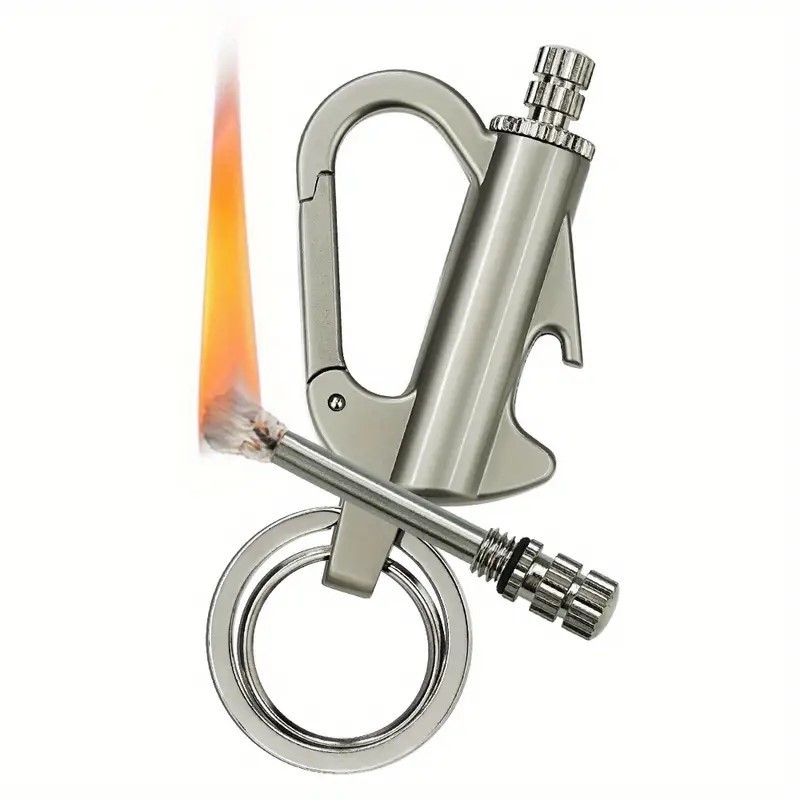 (Fuel Not included) 3-ln-1 Lighter Keychain Bottle Opener, Outdoor Fire Starter