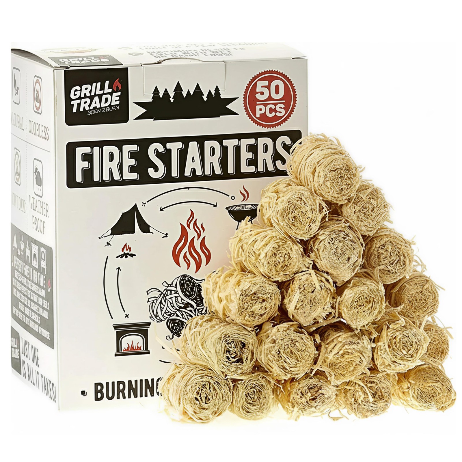 Fire Starters, 50 Count Natural Starters for Pack of 50 Pieces, Brown
