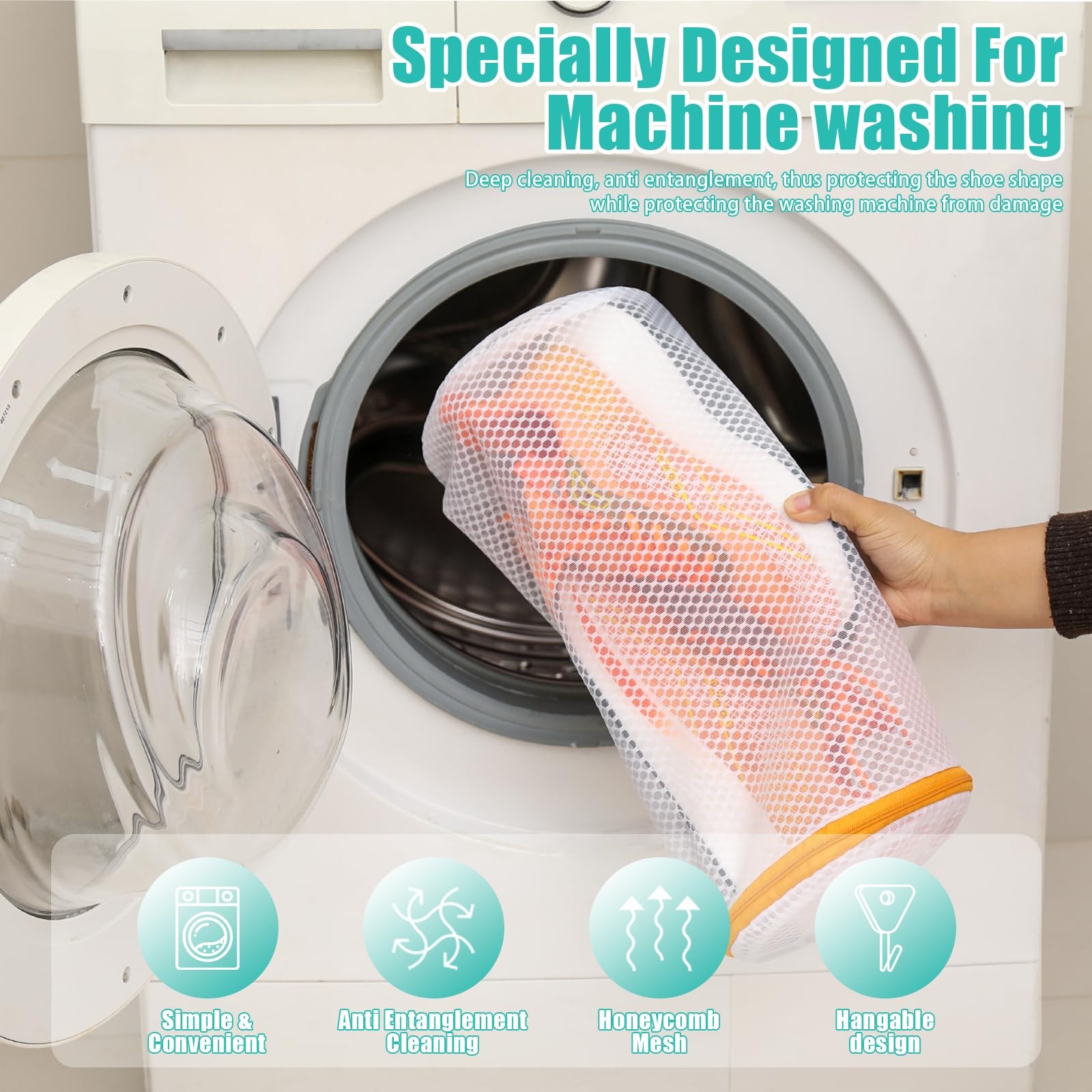Kimmama Shoe Washing Machine Bag, Bag for 2L(7x7x15″), Orange