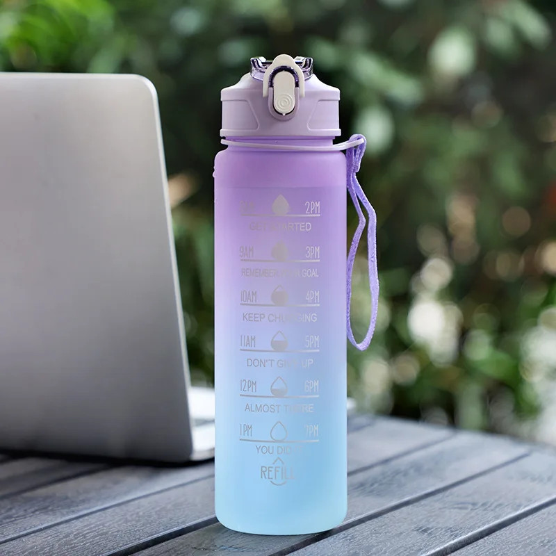 900ML Sports Water Bottle with Time Marker Leak-Proof Cup Motivational Portable