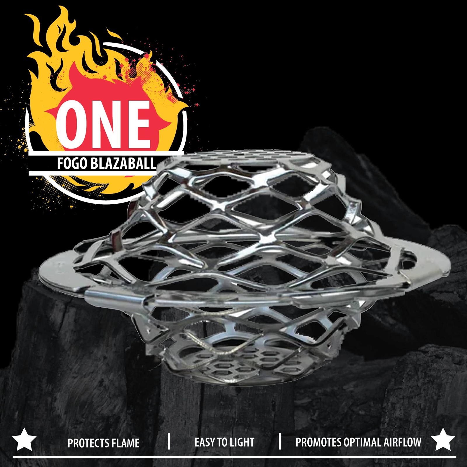 FOGO Blazaball, Fire Starter Accessory for Charcoal Grills, Firepits, Silver