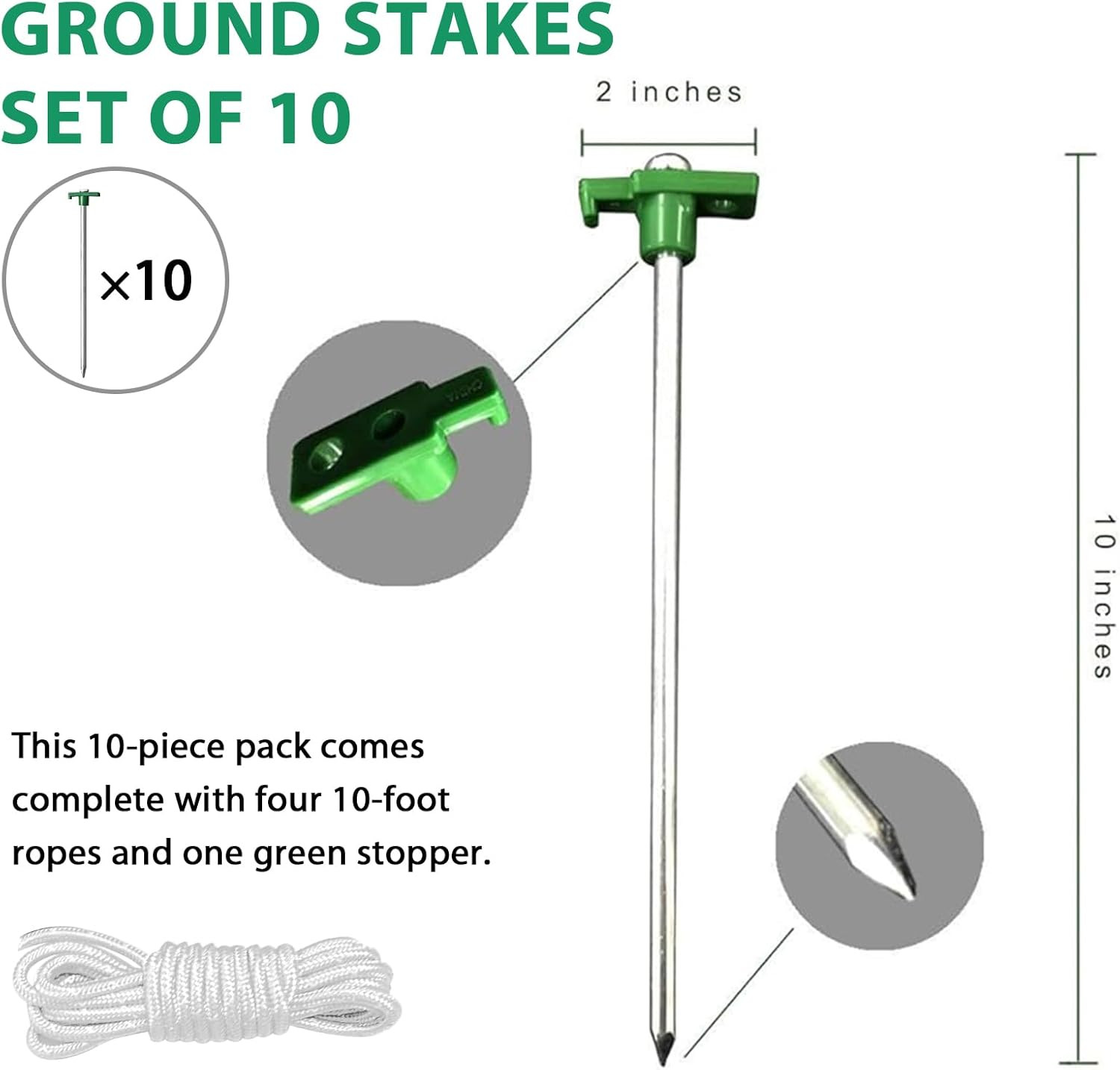 USA 10-Pack Secure Protection Galvanized Tent Stakes,Rust-Proof Steel Canopy Anc