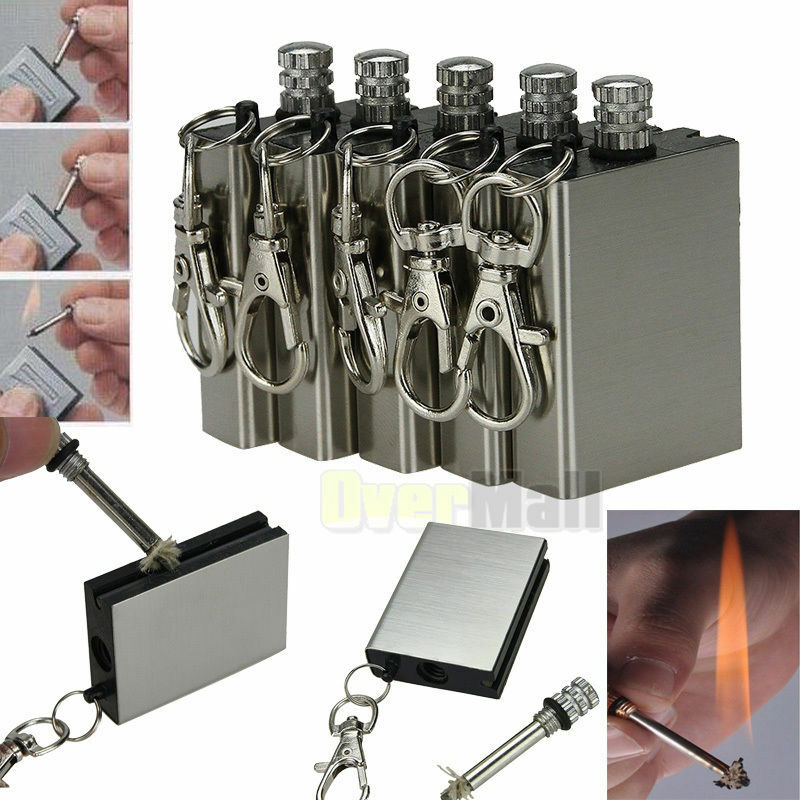 10Pcs Waterproof Fire Starter Metal Lighter Match Keychain Camping Survival Gear