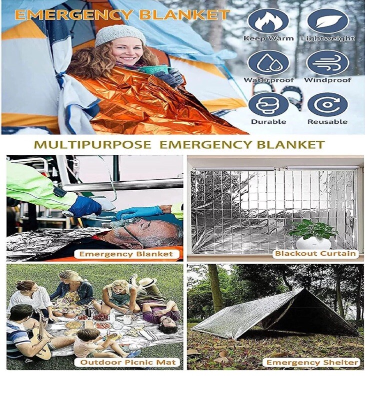 8 Pack Emergency BLANKET Thermal Survival Safety Insulating Mylar Heat 84″ X52″