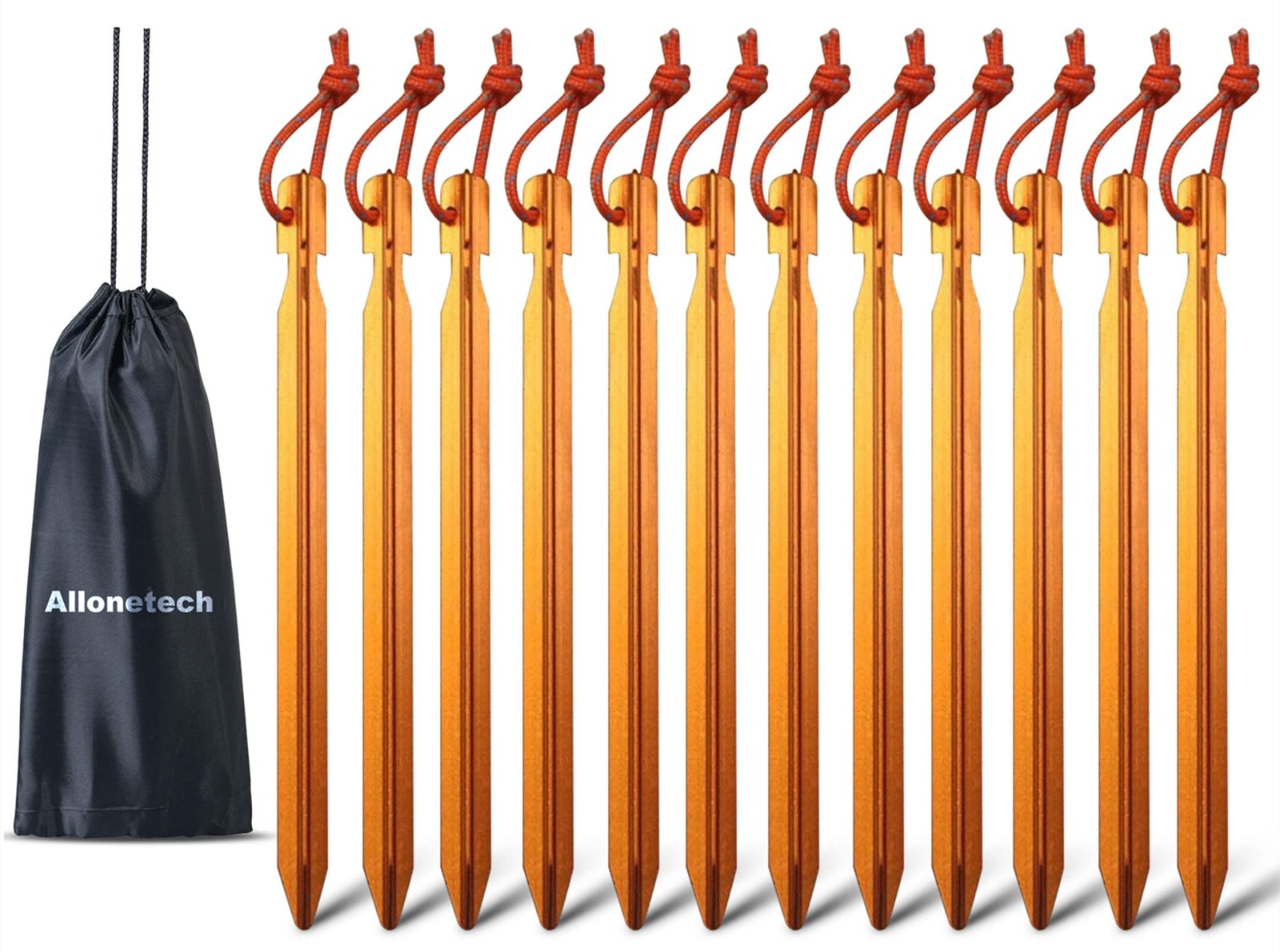 12 Pack Tent Stakes, 7075 Ground Metal Camping One Size, Apricot Orange