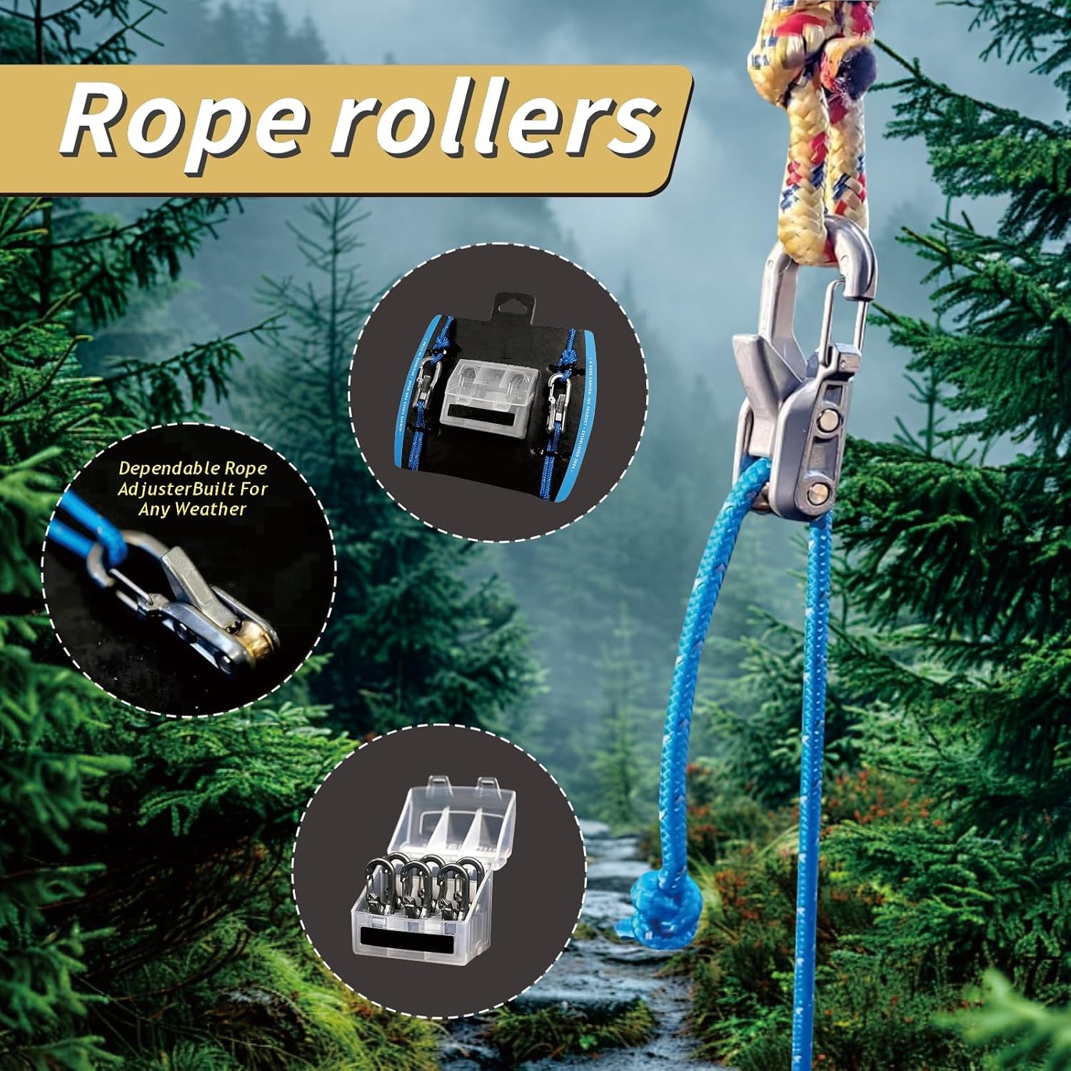 Outdoor Tensioner with Rope Roller Paracord – Cinching Tool for Camping, Hiking