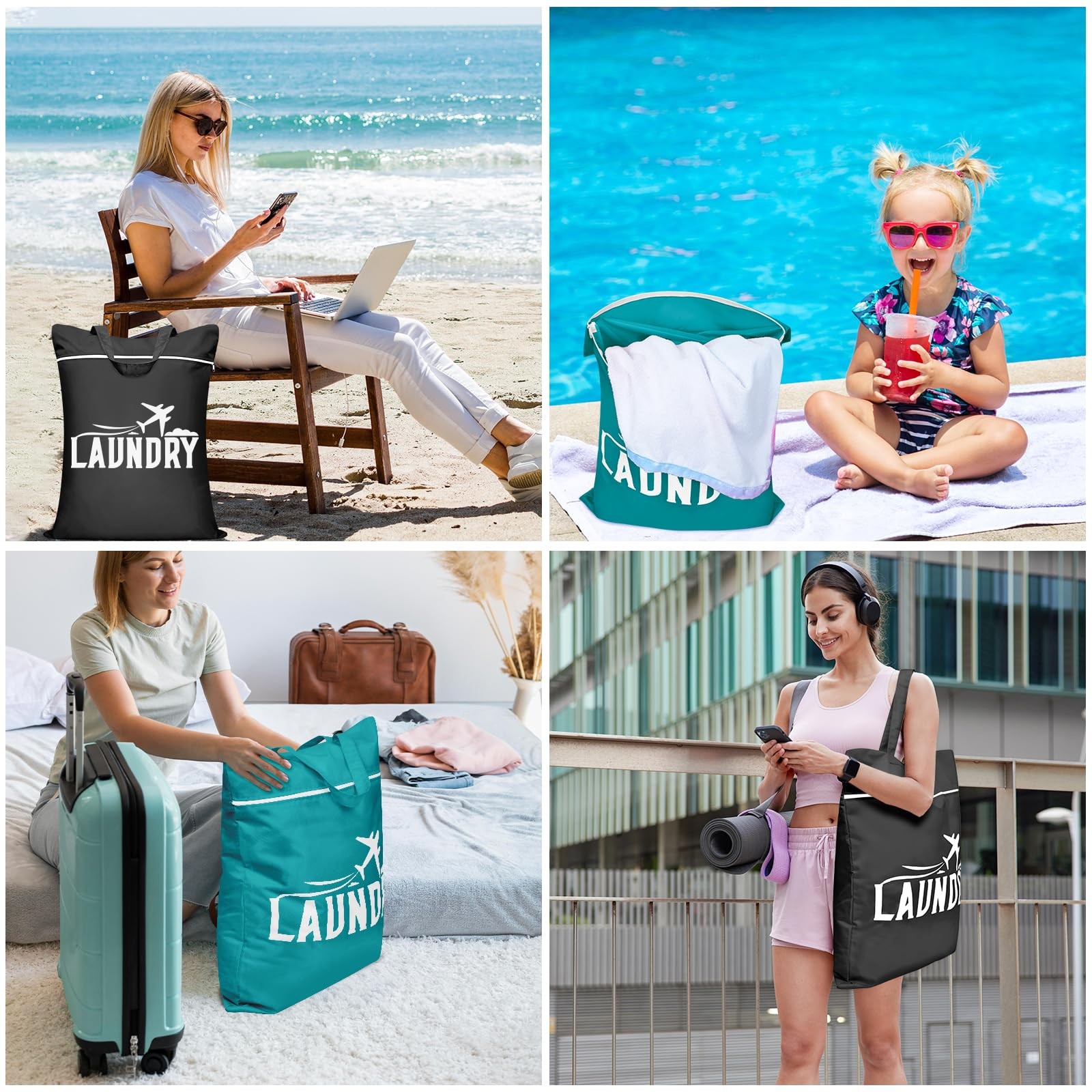 2 Pcs Large Travel Laundry Bag – Washable 18.1 x 22.8 inches, Black+Blue