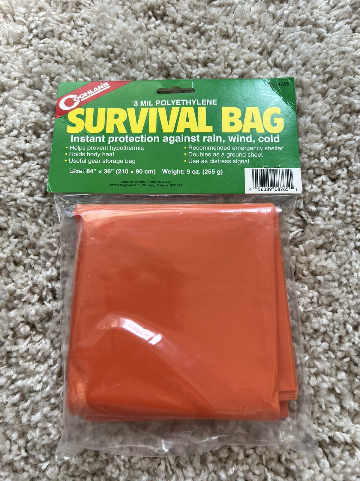 Coghlan’s 3 Mil Waterproof Survival Bag Emergency Bivy Sleeping Bag Orange.