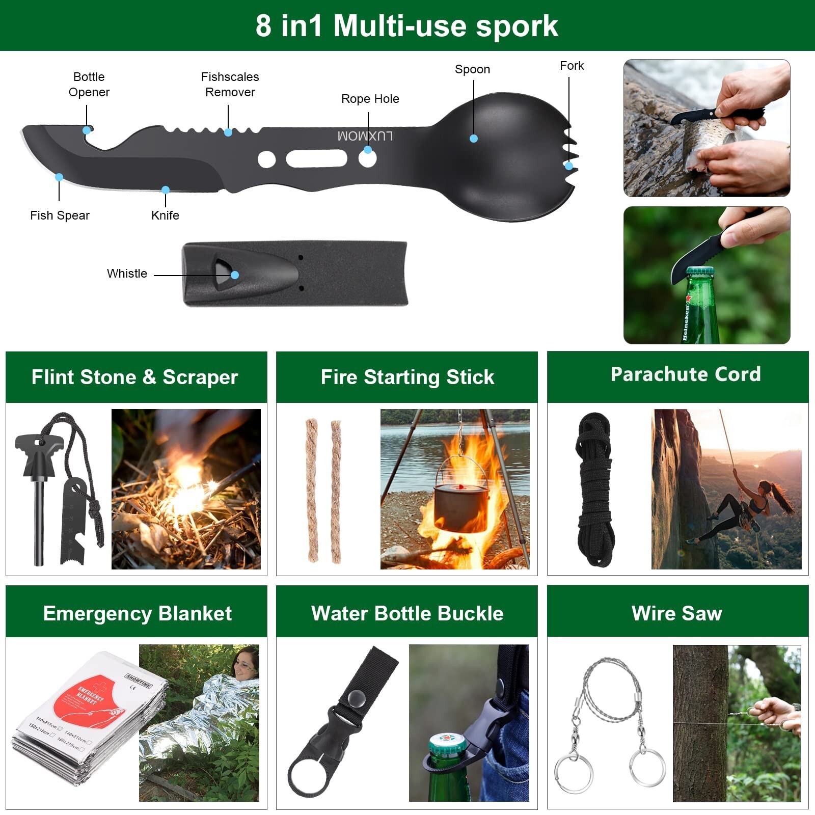 Emergency Survival Kit First Aid Kit, 121Pcs Tactical Gear Camping Gear Emerg…