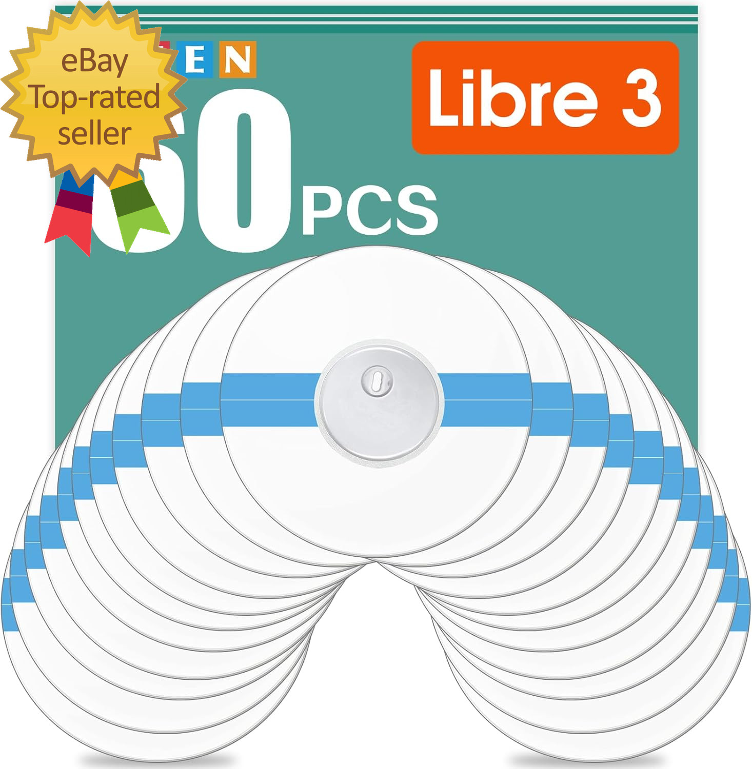 AZEN 60 Pack Freestyle Sensor Covers for Libre 3, Waterproof Adhesive Patches, W