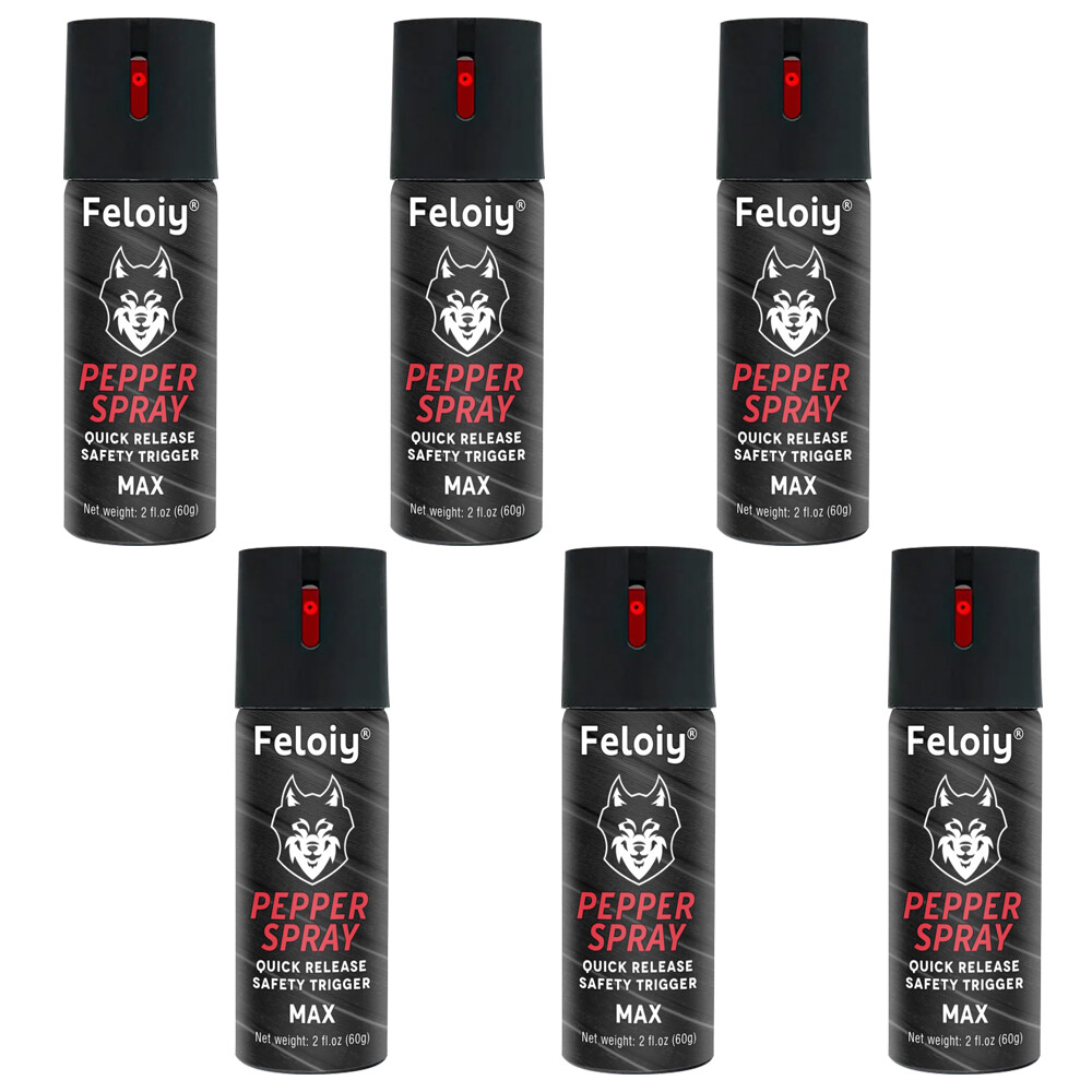 6 Pack Feloiy Pepper Spray 2oz with Quick Release Safety Trigger – Self Defense