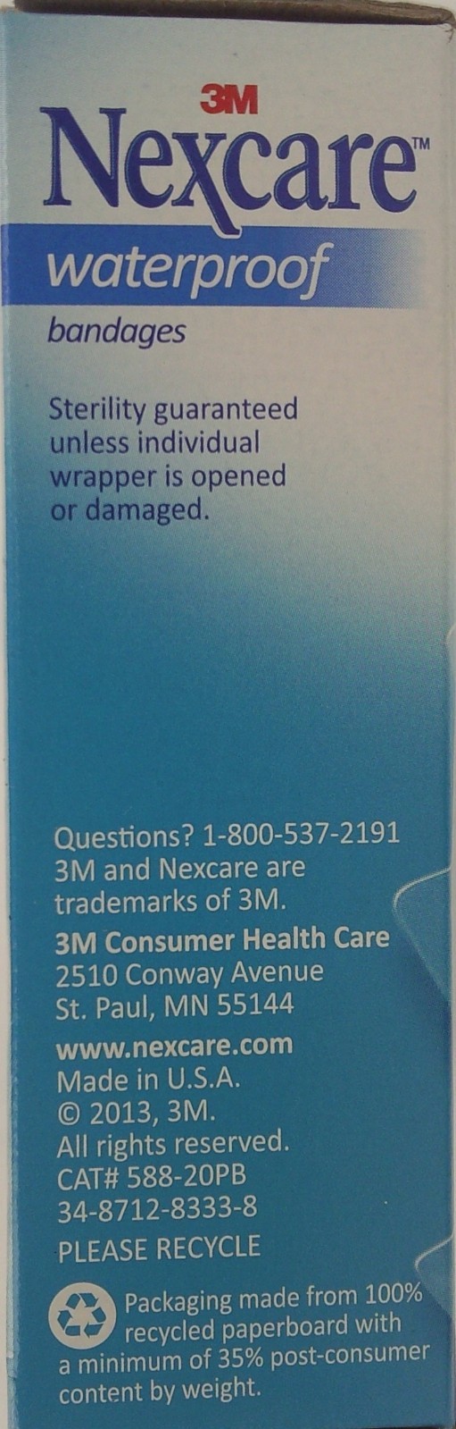 3M NEXCARE WATERPROOF BANDAGES Assorted Sizes Latex Free 20 Ct/Box