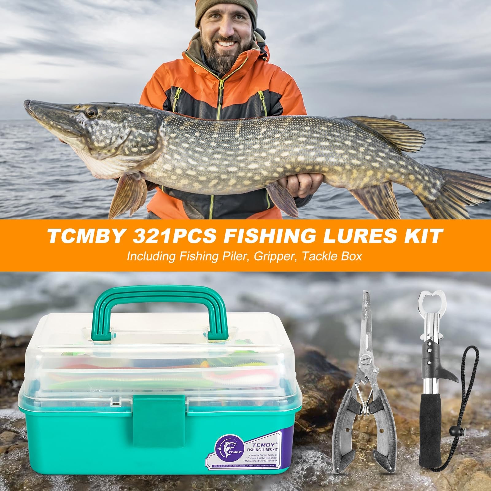 TCMBY 3 Layers Tackle Box with 11.0 x 5.5 x 5.1 inches, Green