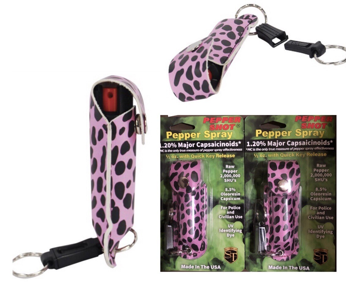 2 HOT Police Pepper Spray 1/2 oz Keychain Holster Case 1.2MC QUICK RELEASE Women