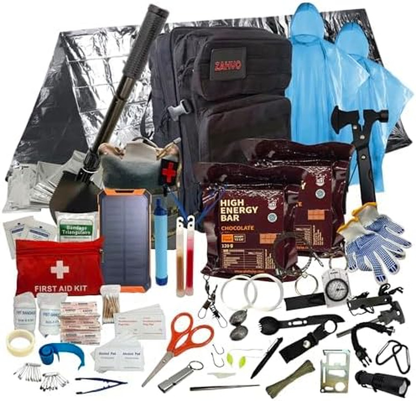 72 Hour Survival Kit with Food, Solar Power Bank, Water Purifier, First Aid & To