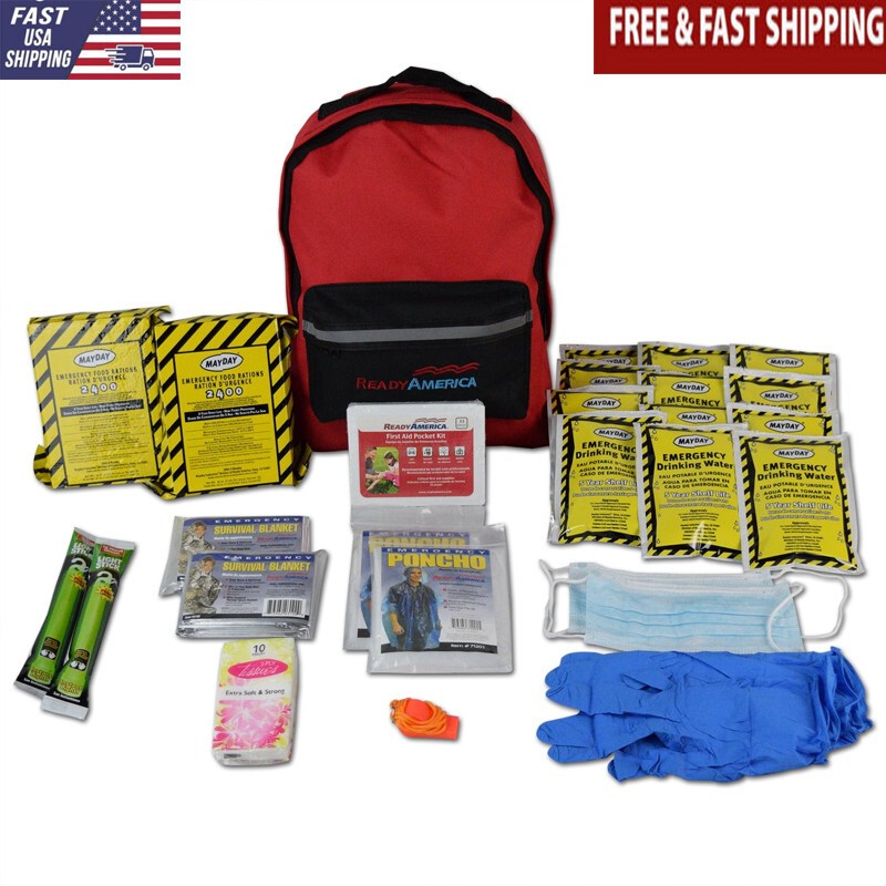 2 Person Emergency Kit Backpack W/ 2 Disposable Dust Masks Outdoor Survival Gear