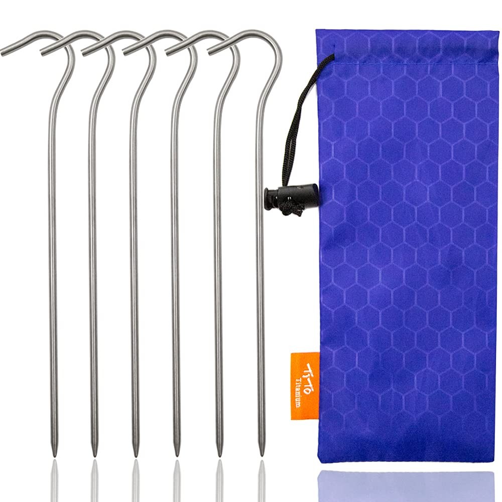TITO Titanium Shepherd’s Hook Tent Stakes pegs Nail Dia silver