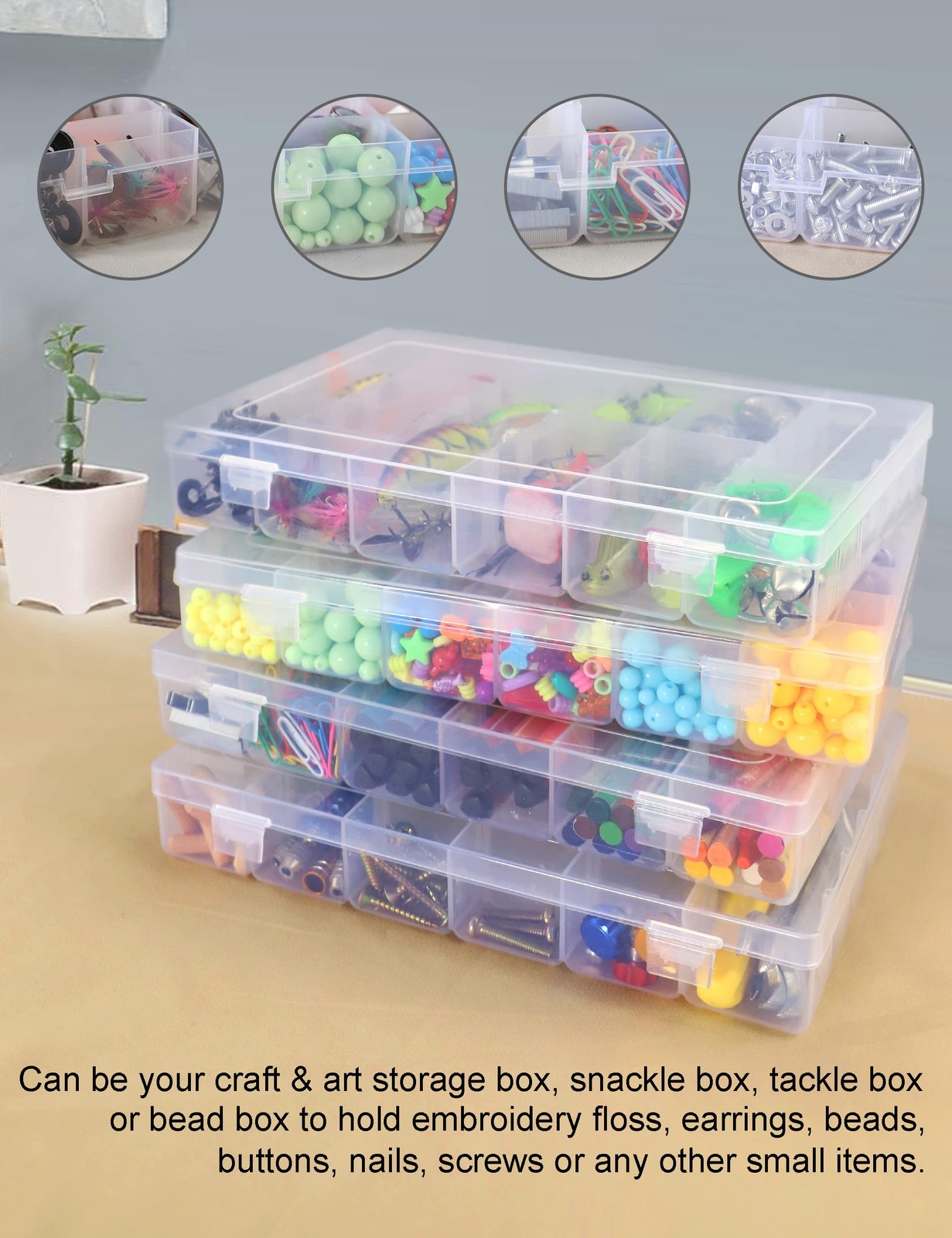 Hlotmeky Bead Organizer 36 Grids 4 Pack Clear 10.9 x 7 x 1.7 inches, clear
