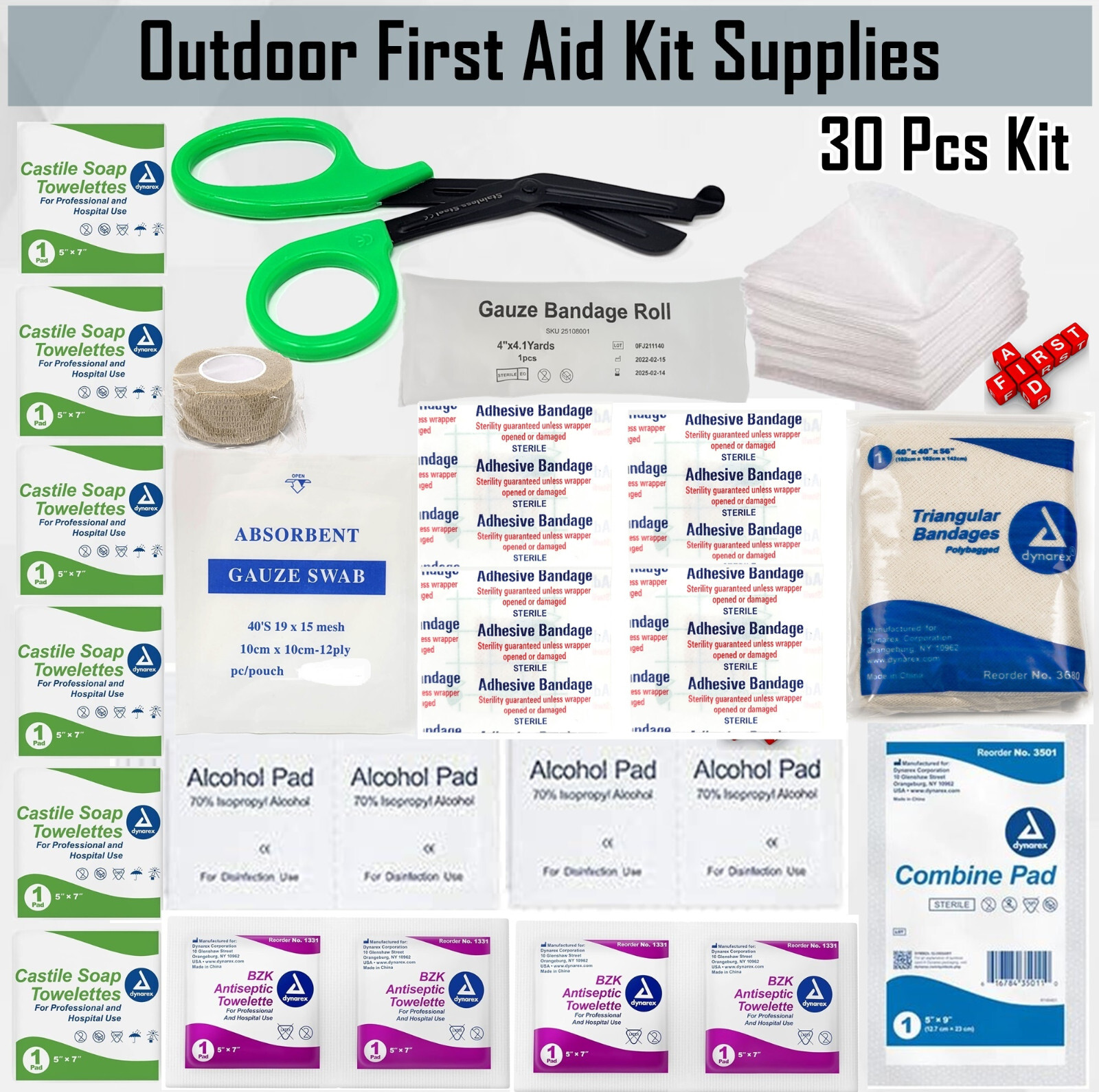 30 Pcs Outdoor First Aid Kit Emergency Survival Medical Supplies for Travel IFAK