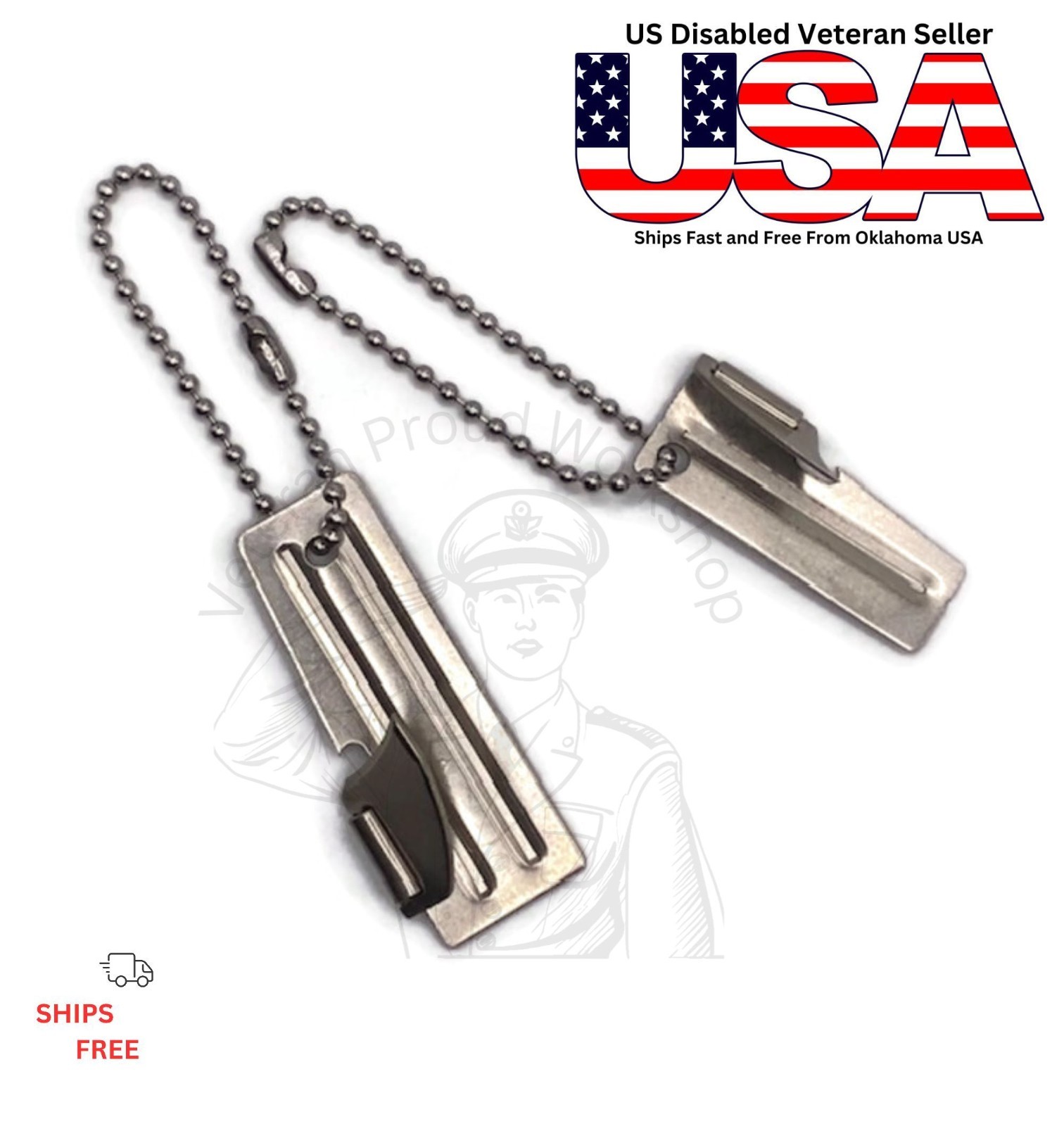 P38 and P51 Can Openers with 4½” Dog Tag Chains US Army Issue US Shelby