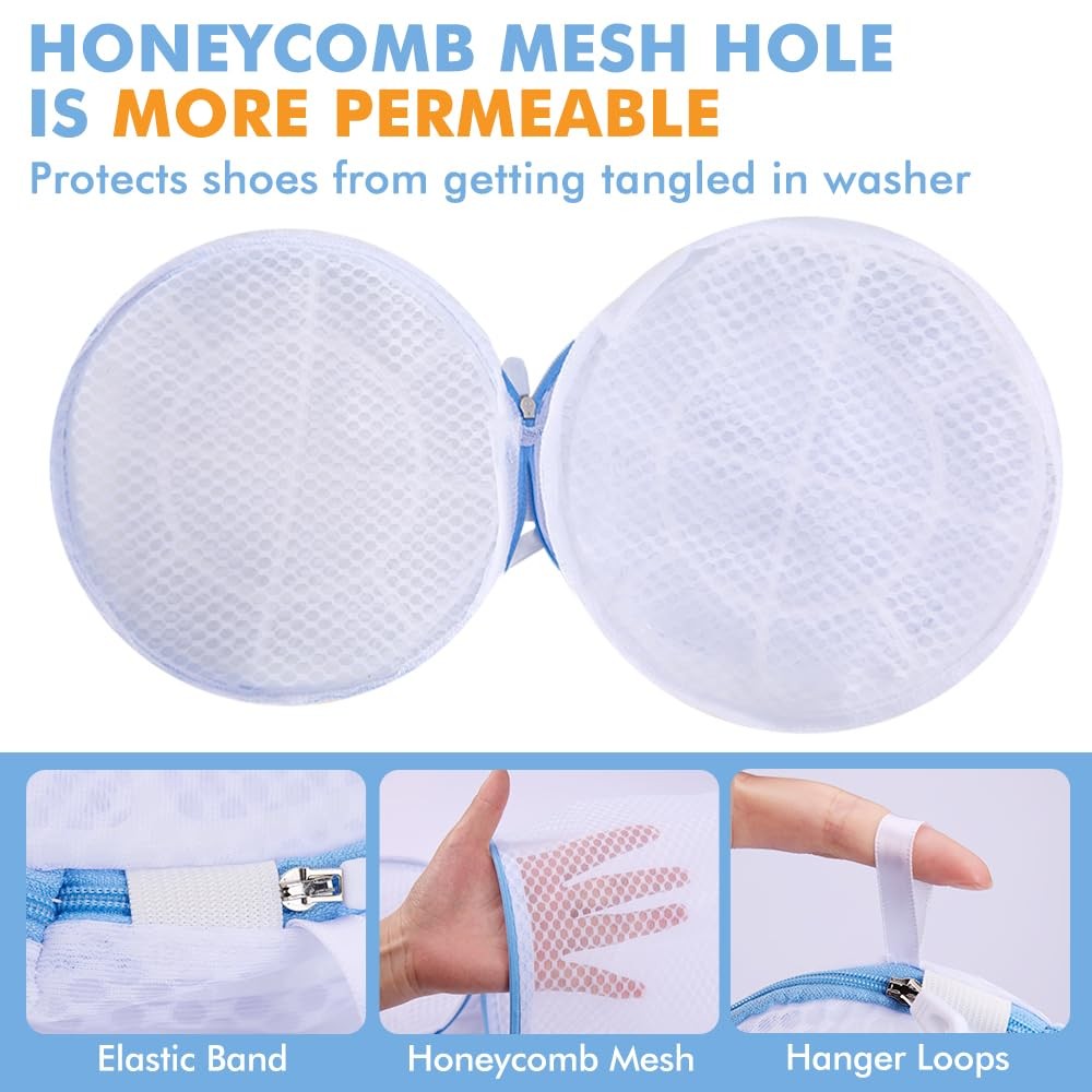 2 Pack Shoes Wash Bags,Shoe Washing 2 Large Laundry Bags (Shoes), White