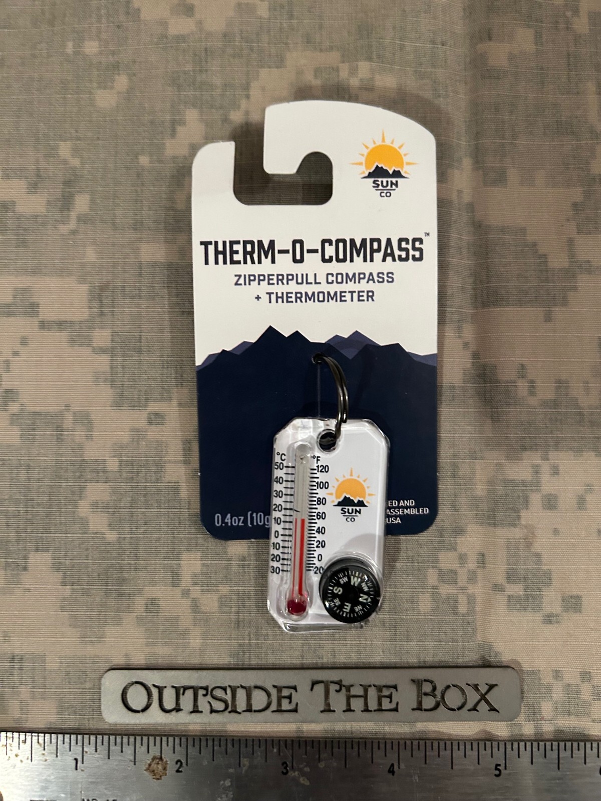 Compass: Therm-O-Compass, Sun Company, Thermometer w/Split Ring & Wind Chart