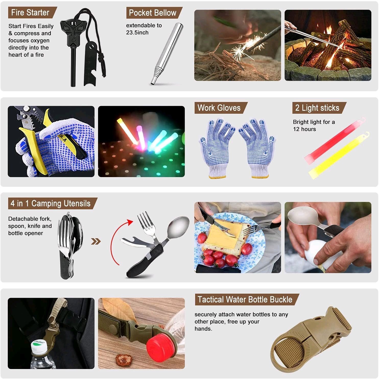 100+ PCS Survival Kit Emergency Tactical Pouch First Aid Gear Camping Tool Green