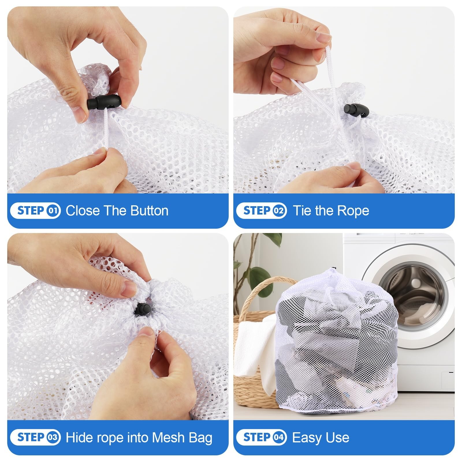 3Pcs Mesh Laundry Bags Washing Machine Wash Jumbo 3 pcs, White