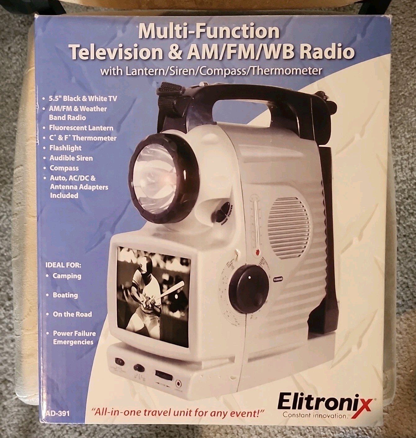 Elitronix AD-391 Multi-Function TV Radio White Lantern Siren Compass Thermometer
