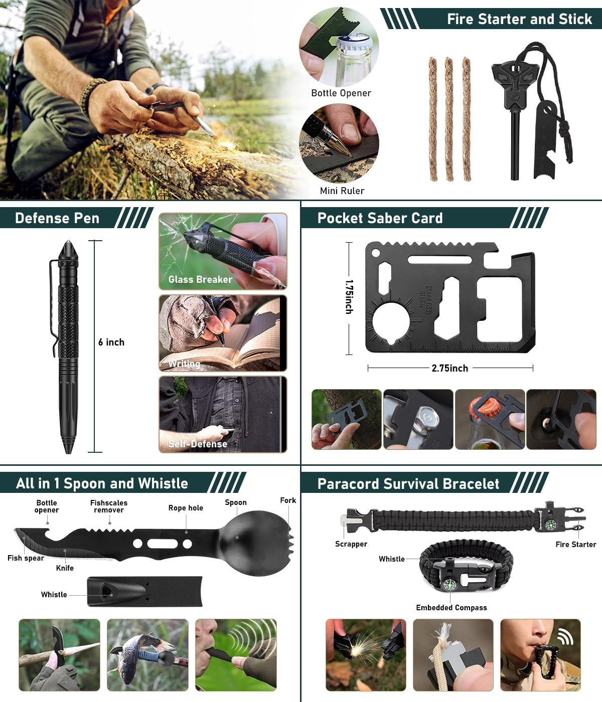 Survival Kit, 262Pcs Survival Gear and Supplies with First Aid Kit Pouch and Cro