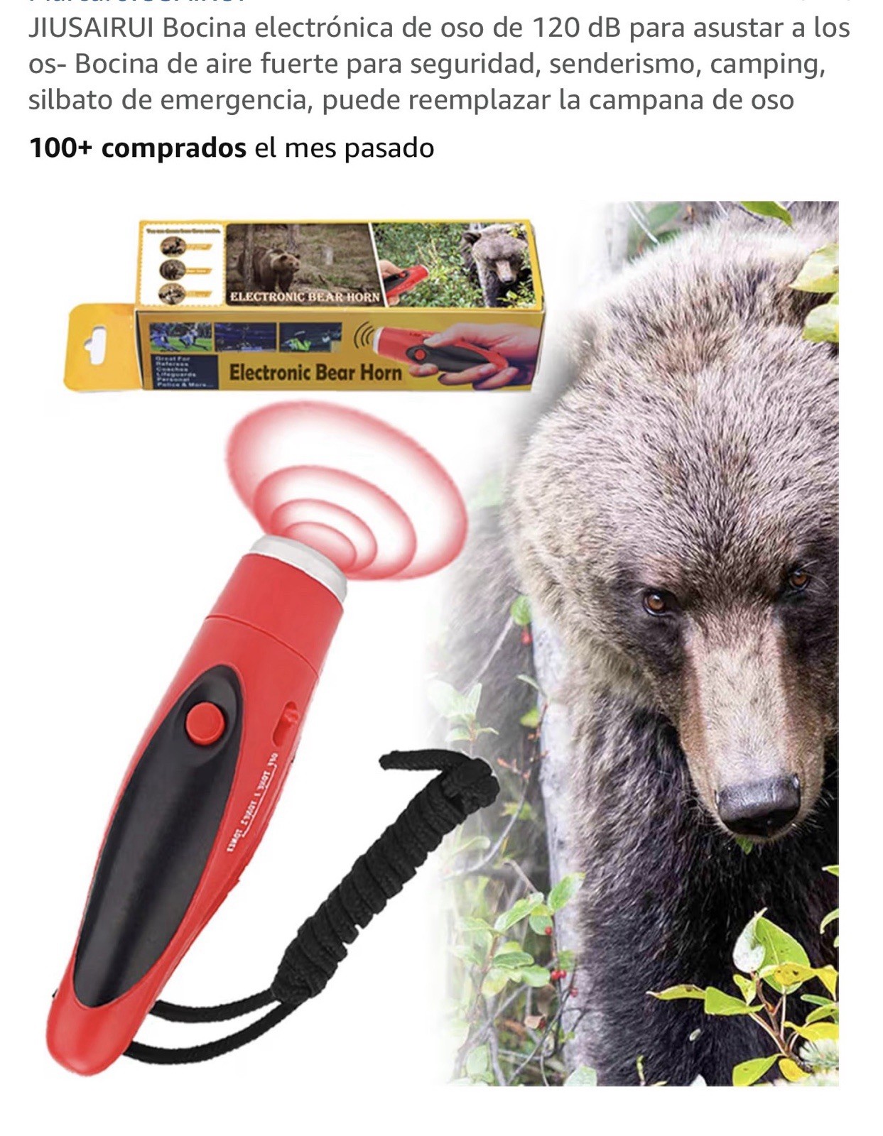 JIUSAIRUI Electronic Bear Horn 120 dB Red/Black w/ Wrist Lanyard Camping