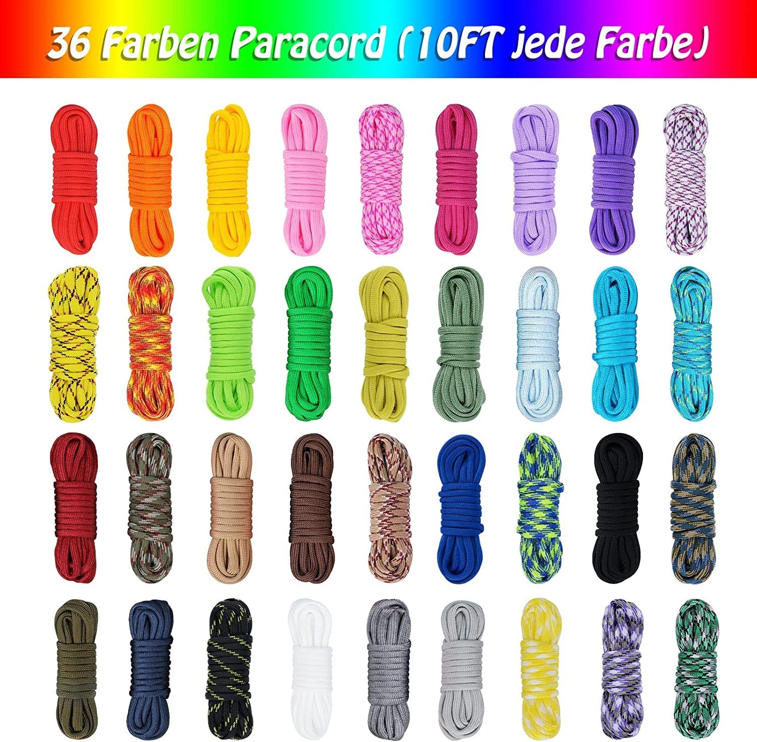 MONOBIN Paracord, 550 Paracord Combo 19.88 cm x 8.1 x 24.2 cm, 36 Colors-c