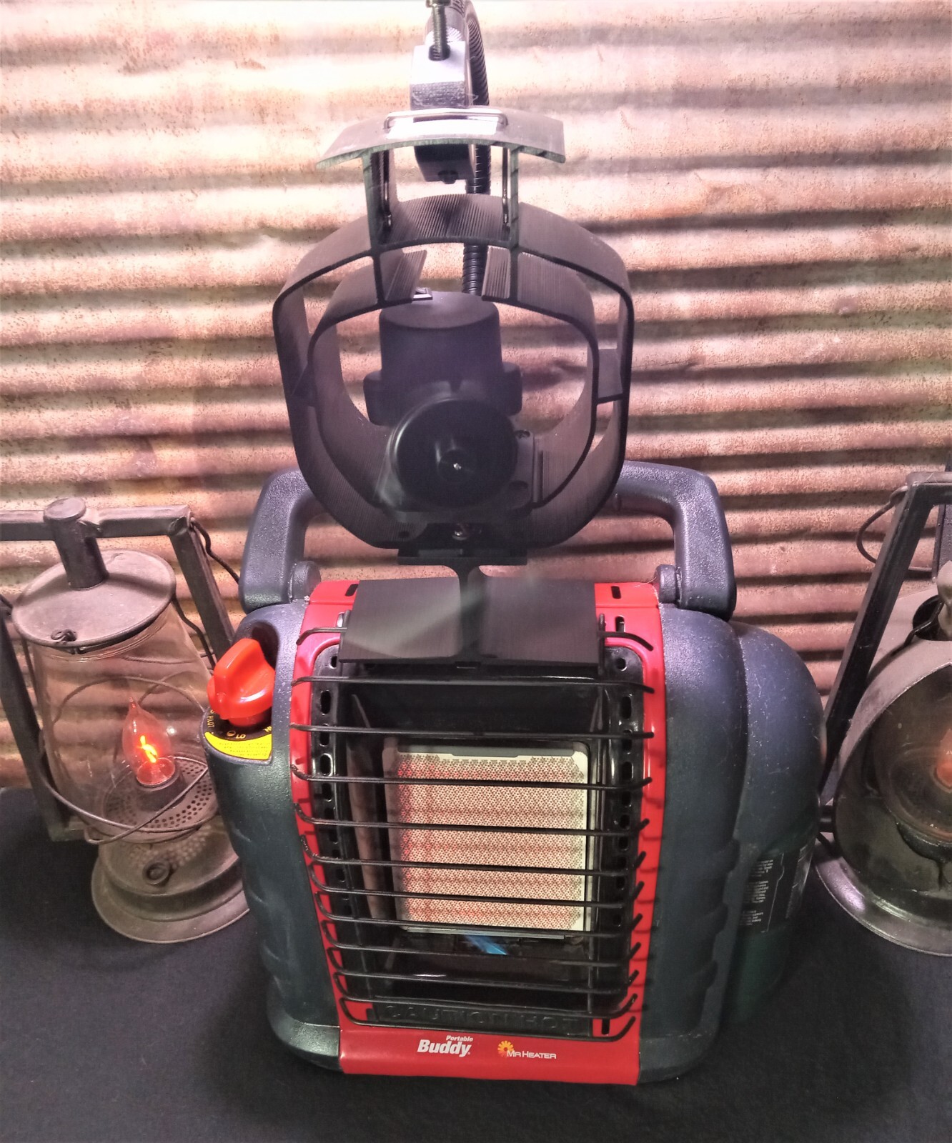 Mr. Heater “Buddy” Single Tank Wood Stove, Heat Powered Fan Mount. Custom Built.