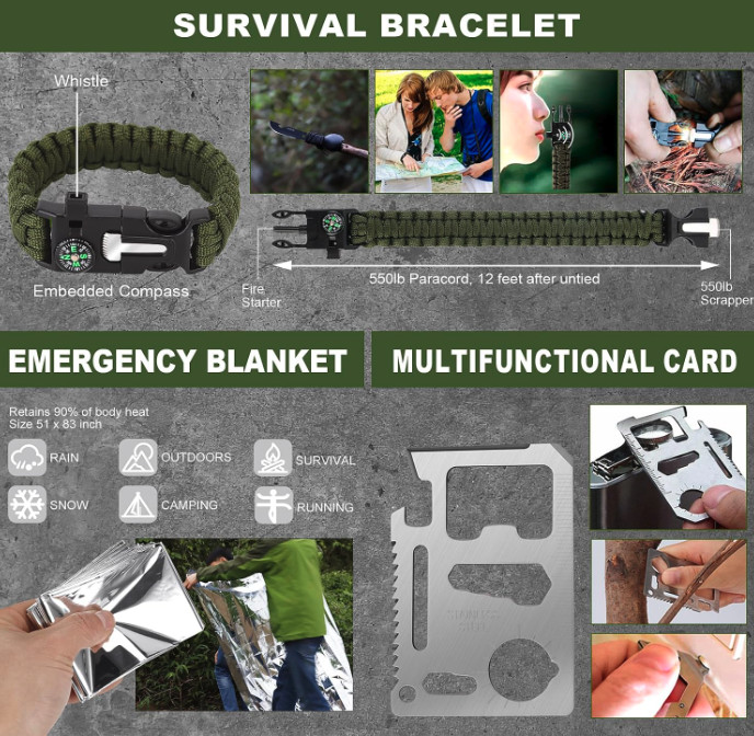 Gifts for Men, Survival Kit, 150 PCS Survival Gear and Supplies Equipment bag