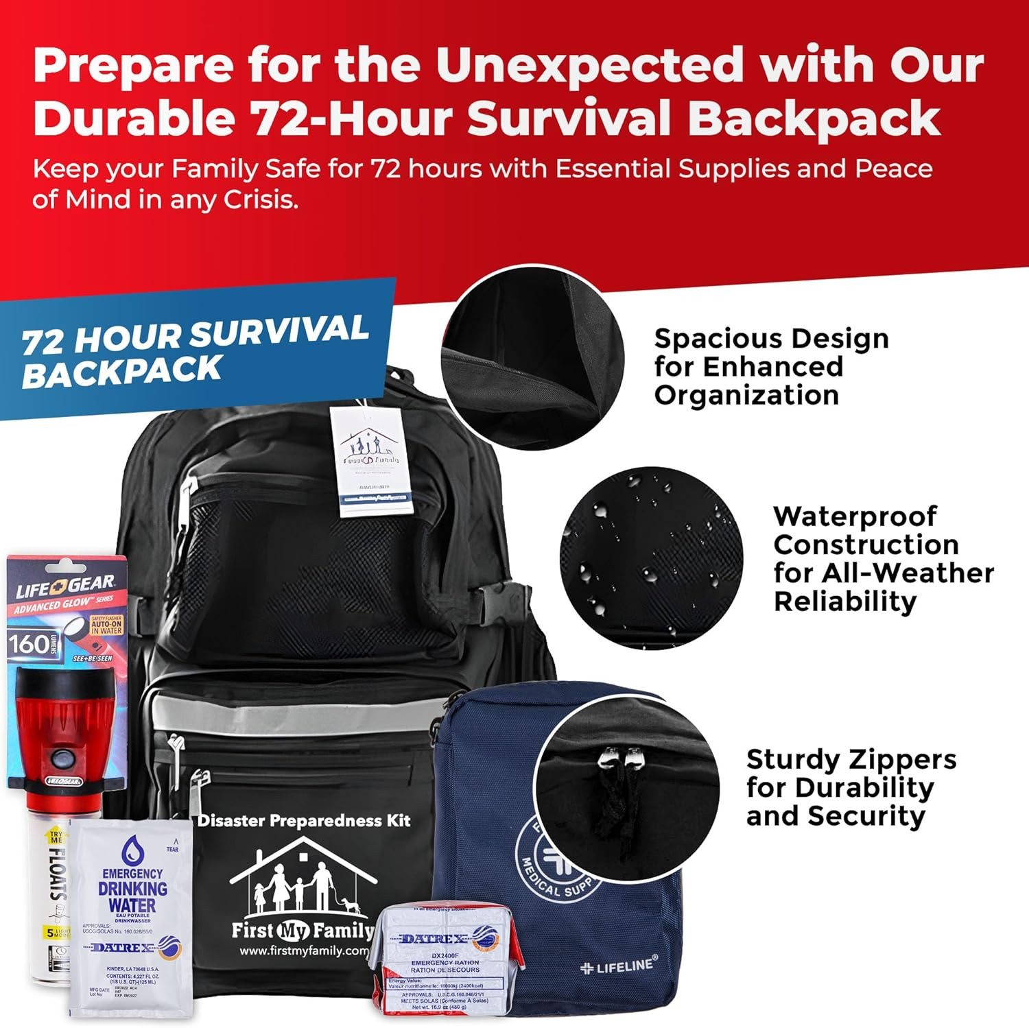 All-In-One 72-Hour Emergency Survival Kit for 4 – Premium Black Backpack