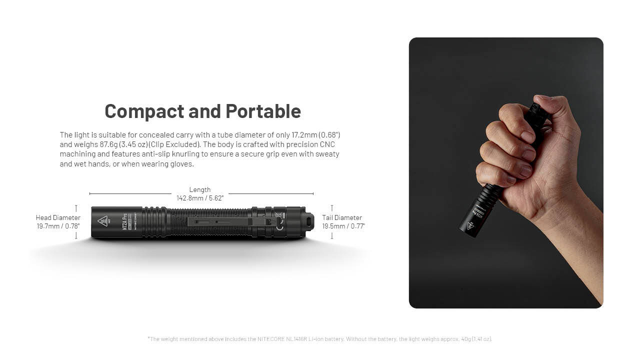 Nitecore MT2A Pro 1000 Lumen Rechargeable EDC Flashlight, Use 2x AA