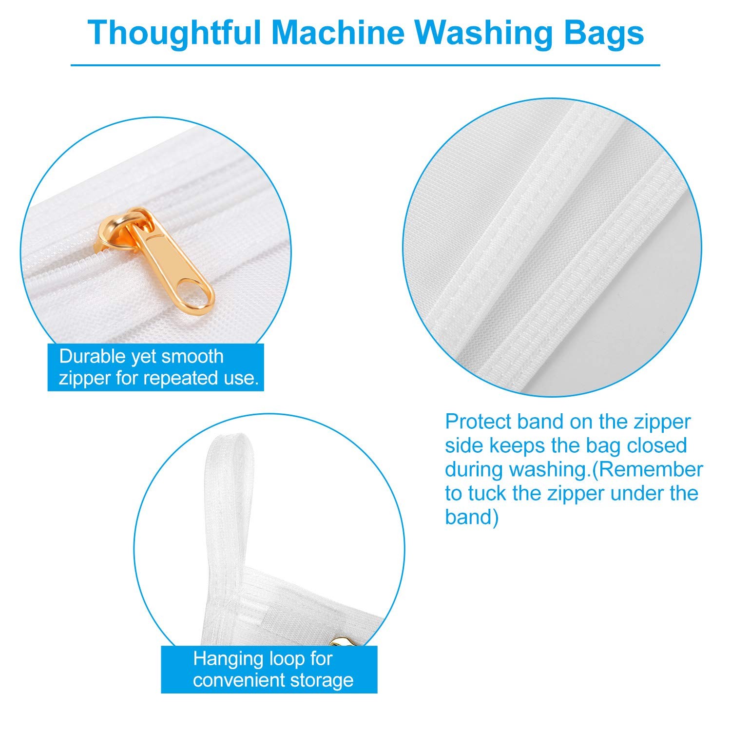 GOGOODA Delicates Laundry Bags, Fine Mesh Wash Bag 3 set (3 Medium), White